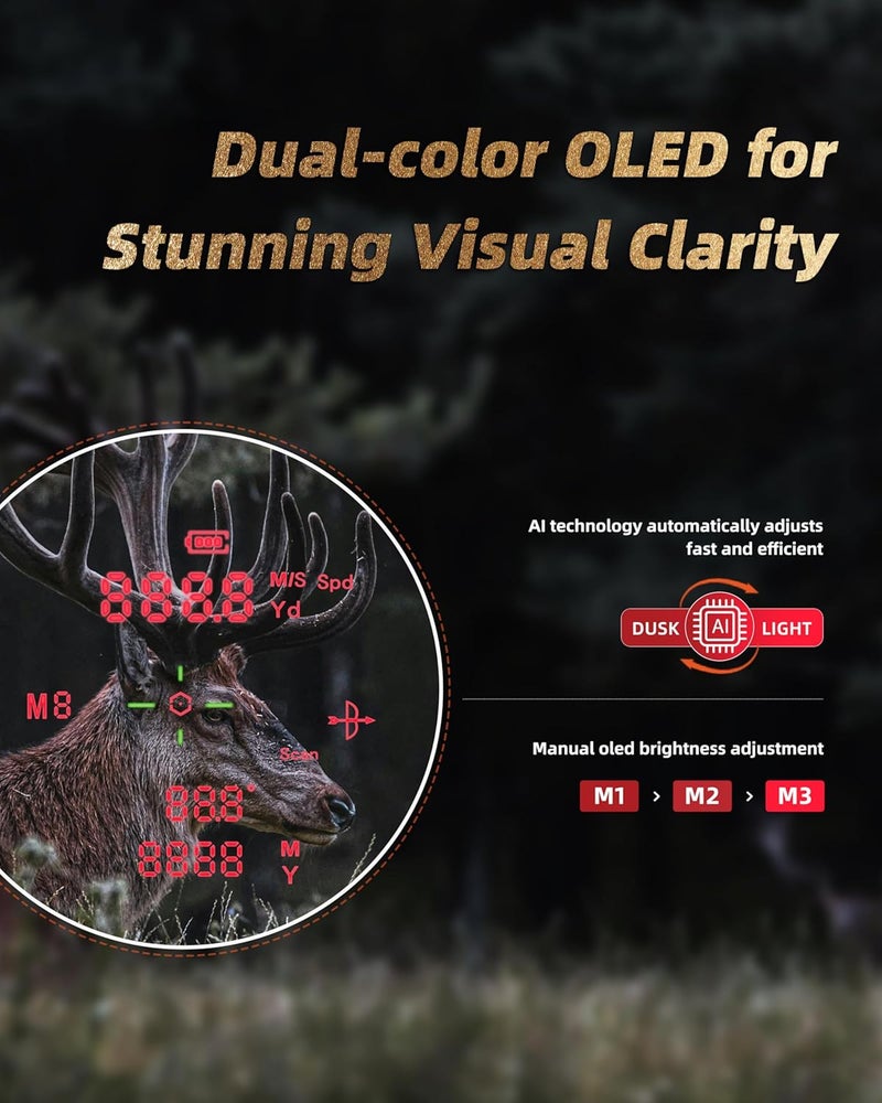 AOFAR HX2000 Hunting Rangefinder with Dual-Color OLED Display, Ultra-Clear Optics with 95%+ Transmittance of Glass, 2000 Yards with Angle and Horizontal Distance, Range, Scan, Speed Mode, Waterproof - Image 4